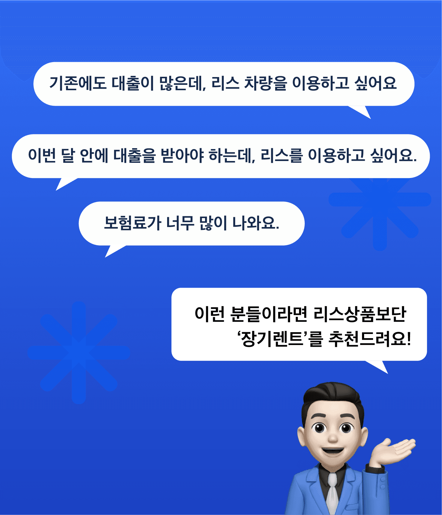 리스 차량이 대출에 영향을 줄 수 있는 상황 – 기존 대출 많거나 대출 예정이 있을 경우 장기렌트가 더 유리하다는 설명 이미지